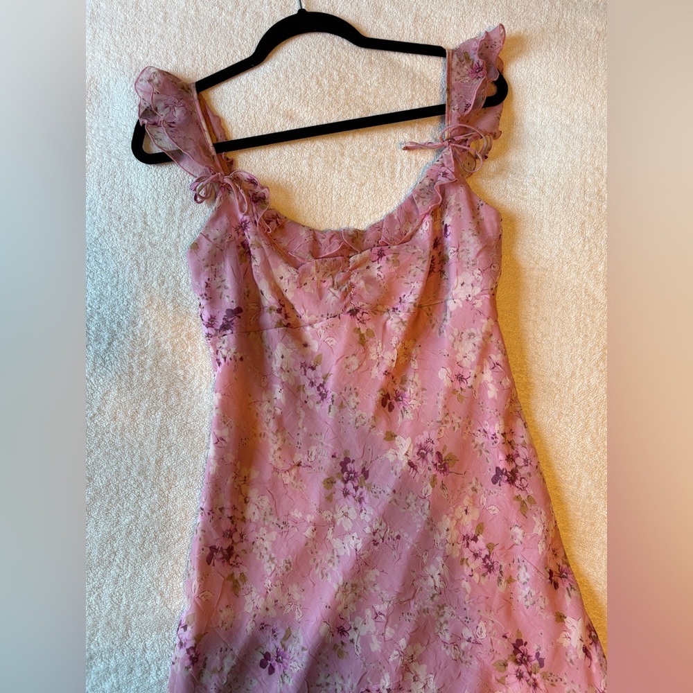 Be Smart Soft Pink Cami Dress, Midi Length. Ruffle straps. VTG, Y2K. Sz 15/16